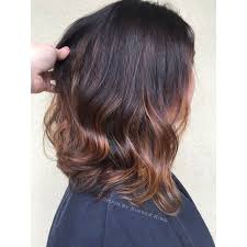 long bob brunette with cooper balayage haare