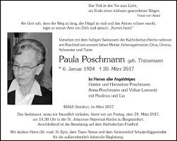 ↑ henri poschmann, unter mitarbeit von rosemarie poschmann (herausgeber): Traueranzeigen Von Paula Poschmann Www Trauer Ms