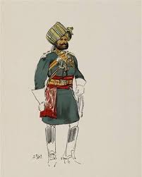 John Charlton, Officer 1st Bombay Lancers, Chromolithograph on paper John Charlton was a renowned military artist known for his many memorable and vibrant battle scene paintings. The series of chromolithographs of the
