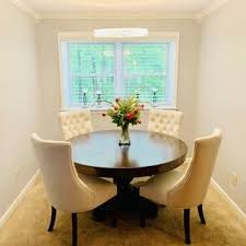 Fallon Dining Table Cherry Raymour Flanigan In 2020 Dark Wood Dining Room Table Tufted Dining Room Chair Dining Table