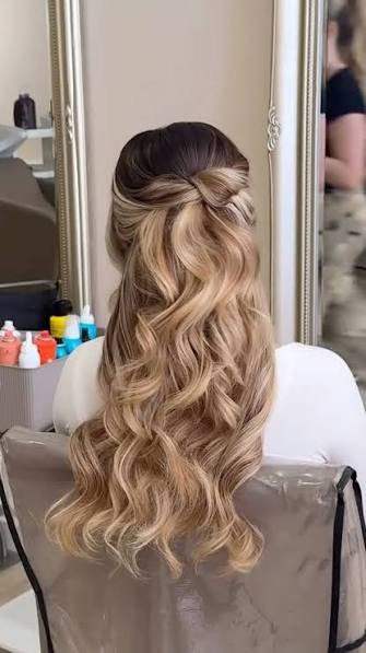 Medium Length Half Up Half Down Front And Back View
