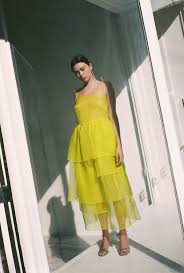 Kamperett Laurence Tiered Silk Organza Midi Dress Chartreuse Garmentory
