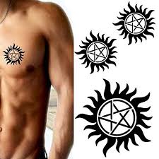 The only people known to have this symbol tattooed on their bodies are sam and dean winchester and sera siege. Amazon Com Yeeech Supernatural Merchandise Anti Possession Pentagram Sun Circle Star Designs Dark Mark Temporary Tattoos Sticker Black For Men Women Adults Large 2 Sheets Beauty
