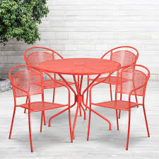 Outdoor table bases pair with table tops for enjoyable and secure outside dining. 35 25rd Coral Patio Table Set Co 35rd 03chr4 Red Gg Stackchairs4less Com