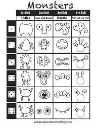 They fold the part of paperback that they have drawn on, leaving a little bit of the drawing shows. Roll Draw A Monster W Free Game Printable Drawing Games For Kids Math Center Activities Drawing Games