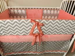 Baby Bedding Girl Crib Set Coral Gray Chevron Girl Deposit Etsy Baby Crib Sets Baby Bed Crib Sets Girl