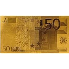 Billet de 50 euros rare. Reproduction Billet 50 Euro Dore Or Fin 24 Carats Arthur Maury