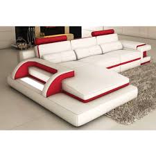 L 195 cm x l 135 cm. Canape D Angle Cuir Blanc Et Rouge Design Avec Lumiere Ibiza Angle Gauche