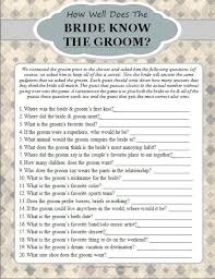 After taking the quiz, the bride reveals her answers. How Well Does The Bride Know The Groom Game Printable Bridal Shower Games Free Bridal Shower Games Bridal Games