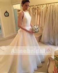 Simple Ivory Satin Elegant Halter With Stunning Bowknot Sweep Train Wedding Dresses Ab1124 Halter Wedding Dress Affordable Bridal Dresses Bow Wedding Dress