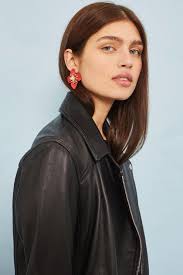 Black Leather Biker Jacket With Red Lining And Silver Trims Mode