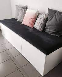 Auch weiße hölzerne sitzbänke mit körben unter der sitzfläche oder schubladen passen ins bild. A Comfortable Bench Of Ikea Metod Cabinets And A Soft Grey Cushion On Top Is An Functional Sitting In 2021 Ikea Hack Living Room Ikea Hack Bench Living Room Wall Units