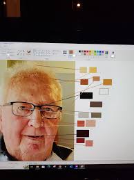 Edit- I've added pic of my paint swatches where I wrote how I mixed them  and numbered the ones I decided were best matches. My latest painting of my  Dad that I