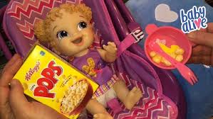 Feeding Kelloggs Corn Pops to Baby Alive Breakfast Time Baby Doll