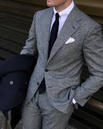Black And White Houndstooth Suit Mr Derek Bleazard Grey Houndstooth Flannel Suit White Tab Collar Shirt White Puff Pocketsquare Navy Solid Tie Flannel Suit Mens Fashion Suits Suits
