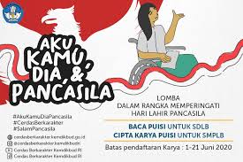 Namun, karena situasi covid19, sebagai alternatifnya kalian bisa menggunakan kartu ucapan atau memberikan poster. Lomba Hari Lahir Pancasila Pusat Penguatan Karakter