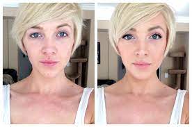 B A Front Facing Neutral Expression Side By Side Comparison Of Fighting Uneven Slightly Droopy Eyes With Eyeliner R M Droopy Eyes Uneven Eyes Hair Makeup