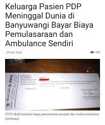 Sementara untuk proses klaim, nasabah cukup menyiapkan bukti rawat inap dari rumah sakit, kwitansi perawatan rumah sakit, resume medis dari dokter termasuk diagnosa dari rumah sakit. Komunitas Banyuwangi Kabar Tentang Biaya Perawatan Pasien Pdp Di Banyuwangi Ditanggung Pemerintah Ternyata Tidak Sepenuhnya Benar Buktinya Ada Keluarga Pasien Pdp Meninggal Dunia Yang Masih Harus Terbebani Sejumlah Biaya Diantaranya Biaya