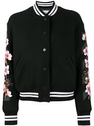 Off White Floral Embroidered Varsity Jacket Designer Colour Black Made In Italy Designer Style Id Off White Jacket Colorful Jacket Jackets For Women