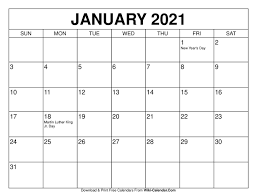 Simple monthly planner and calendar for january 2021. Free Printable January 2021 Calendars