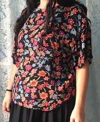 #floral #floral pattern #dark floral #floral print #floral on black #fave. Vintage Oversized Dark Floral Short Sleeve Blouse Siz Gem