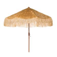 Safavieh Tiki 9 Ft Wood Market Tilt Patio Umbrella In Tan Pat8012a The Home Depot In 2020 Patio Umbrella Outdoor Umbrella Tiki Umbrella
