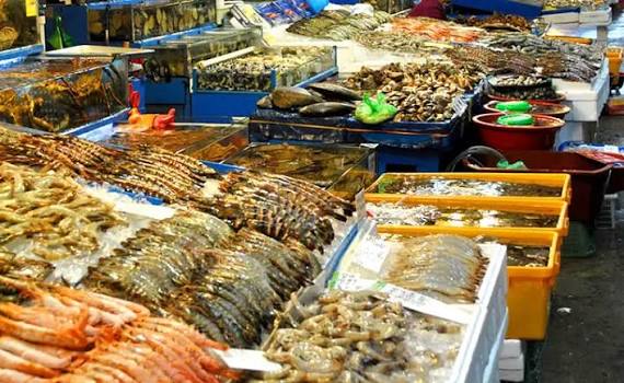 Bàn hải sản tươi sống tại Hạ Long