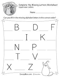 Alphabet letters interlaced with objects. Kids Have To Complete The Alphabet By Writing The Missing Uppercase Letters On Missing Letter Worksheets Letter Recognition Worksheets Alphabet Worksheets Free