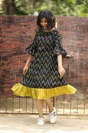 Black Ikat Zig Zag Ruffled Dress Kalamkari Dresses Frock For Women Ikkat Dresses Gorgeous fashionable party wear skater dresses collection for women and girls 2020. pinterest