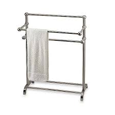 3 Tier Free Standing Towel Stand In Satin Nickel Free Standing Towel Rack Towel Rack Bathroom Towel