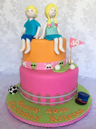 Cake birthday happy birthday sweet dessert food celebration party delicious. The Queen Of Cakes A Special 40th Birthday Cake For A Golf And Soccer Playing Train Conductor Featuring Fondant Figures Of Her Two Kids Sitting On Top Happy Birthday Kristen Facebook