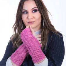 Salmon Pink Fingerless Gloves With Hearts