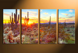 Shop our huge selection of custom sizes up to. 4 Piece Large Canvas Scenery Huge Pictures Saguaro Cactus Artwork Yellow Wall Decor Sunrise Nature Multi Panel Canvas