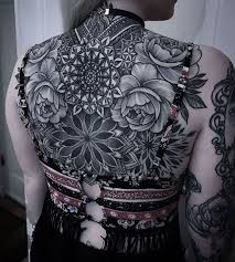 Back Tattoo Mandala Symbols Colourful Top White Background Blonde Hair Floral Mandala Tattoo Mandala Thigh Tattoo Mandala Tattoo Back