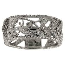 Antique Wide White Gold Filigree Diamond Wedding Band Diamond Wedding Bands Antique Wedding Bands White Gold Engagement Rings
