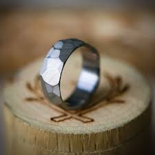 Faceted Titanium Ring With Stone Wash Finish Mens Wedding Rings Custom Wedding Rings Rings For Men