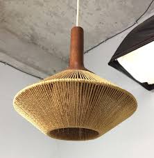 Mid Century Modern Danish Pendant Light In Jute And Teak By Fog And Morup Mid Century Lighting Pendant Pendant Light Mid Century Pendant
