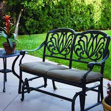 Outdoor expressions steel glider bench. Elisabeth 2 Person Cast Aluminum Patio Bench Glider Conversation Set Antique Bronze Zenpatio
