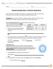 Reproduction for educational use only. Nuclear Reactionsse Name Date Student Exploration Nuclear Reactions Note To Teachers And Students This Gizmo Was Designed As A Follow Up To The Course Hero