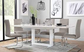 Tokyo White High Gloss Extending Dining Table With 4 Perth Taupe Leather Chairs 649 9 Dining Table Chairs Furniture Choice Extendable Dining Table