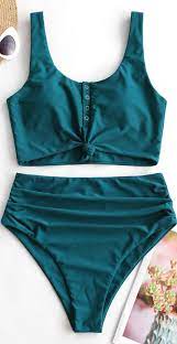 Snap Button Knotted Tummy Control Tankini Swimsuit Girls Bathing Suits Womens Swimsuits Bikini Bathing Suits