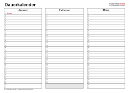 10 tabelle zum ausdrucken leer zeitplanvorlagen. Dauerkalender Immerwahrender Kalender Fur Excel Zum Ausdrucken