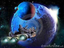 A Science Fiction Mother Spaceship Approaches To A Far Planet With Two Satellites Science Fiction Stock Illustration Icon Illustration