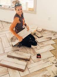 Diy Herringbone Tile Floor In 2020 Herringbone Tile Floors Herringbone Tile Diy Flooring
