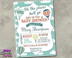 Getting an invitation in the mail, like our adventure awaits baby shower invitation pictured here, is guaranteed to put a smile on someone's face. Oh The Places You Will Go Baby Shower Invitation Hot Air Balloon Inv Forever Fab Boutique