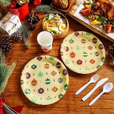 Just measure your dinner plates first so you'll know what size saucer to purchase. Mskey Party Paper Plates 50 Pack Disposable Paper Plates Christmas Party Supplies Christmas Ornament Design Dinner Plates Wayfair