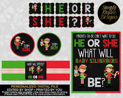 Elf He Or She Gender Reveal Party Decorations Etsy Gender Reveal Party Decorations Gender Reveal Party Christmas Gender Reveal