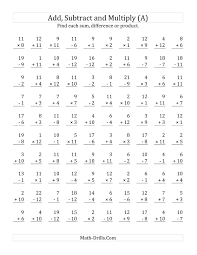 The Adding Subtracting And Multiplying With Facts From 1 To 12 A Math Worksheet From T Math Fact Worksheets Printable Math Worksheets Subtraction Worksheets