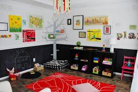 Black And White Kids Play Room Bright Kids Playroom Ideas And Black White Red Color Combination Children Room Boy Kids Room Paint Kids Playroom Decor