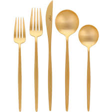 Matte finish handles contrast gleaming polished heads. Moon Cutlery Brushed Gold Sets Horne